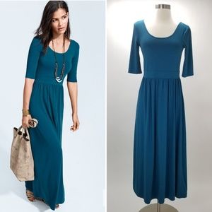 Garnet Hill Maxi Dress Elbow-Sleeve Scoop Neck